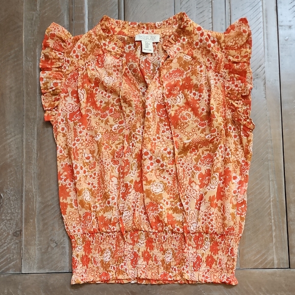 Rachel Zoe Vibrant Orange Floral Blouse - Picture 1 of 7